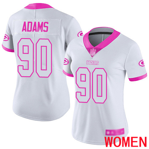 Green Bay Packers Limited White Pink Women #90 Adams Montravius Jersey Nike NFL Rush Fashion